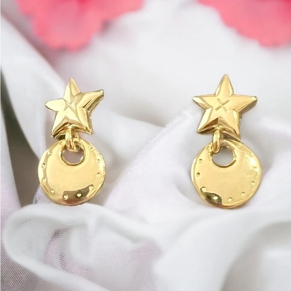 Gold‎ Texas Star & Circle Earrings Hypoallergenic Made in the USA - Picture 1 of 3